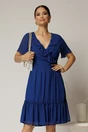 Rochie midi din voal albastru cu decolteu petrecut cu volanase si maneci scurte, 1, dyfashion.ro