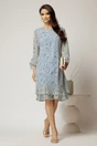 Rochie midi din voal bleu cu floricele si maneci trei sferturi, 3, dyfashion.ro