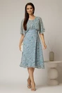 Rochie midi din voal bleu cu imprimeuri cu maneci scurte lejere, 3, dyfashion.ro