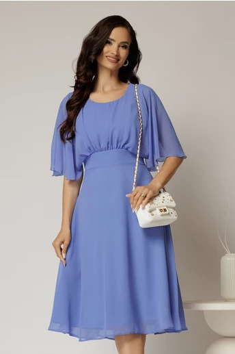 Rochie midi din voal bleu cu maneci scurte lejere