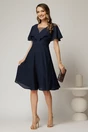 Rochie midi din voal bleumarin cu maneci evazate si decolteu adanc, 3, dyfashion.ro