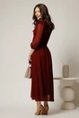 Rochie midi din voal bordo cu buline si volanase la decolteu, 2, dyfashion.ro