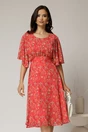 Rochie midi din voal corai cu imprimeuri cu maneci scurte lejere, 1, dyfashion.ro
