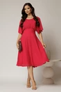 Rochie midi din voal fucsia cu maneci scurte lejere, 3, dyfashion.ro