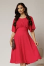 Rochie midi din voal fucsia cu maneci scurte lejere, 1, dyfashion.ro