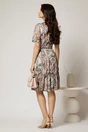 Rochie midi din voal kaki cu imprimeuri cu decolteu petrecut cu volanase si maneci scurte, 2, dyfashion.ro