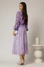 Rochie midi din voal lila cu imprimeuri mov si decolteu petrecut, 2, dyfashion.ro
