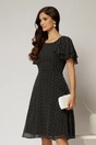 Rochie midi din voal neagra cu buline si volanase la maneci, 1, dyfashion.ro