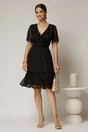Rochie midi din voal negru cu decolteu petrecut cu volanase si maneci scurte, 3, dyfashion.ro