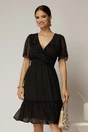 Rochie midi din voal negru cu decolteu petrecut cu volanase si maneci scurte, 1, dyfashion.ro