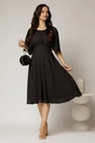 Rochie midi din voal negru cu maneci scurte lejere, 3, dyfashion.ro
