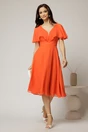 Rochie midi din voal oranj cu maneci evazate si decolteu adanc, 3, dyfashion.ro