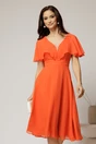 Rochie midi din voal oranj cu maneci evazate si decolteu adanc, 1, dyfashion.ro