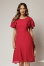 Rochie midi din voal rosu zmeura si volanase la maneci, 1, dyfashion.ro