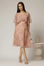 Rochie midi din voal roz cu imprimeuri cu maneci scurte lejere, 3, dyfashion.ro