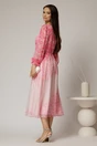 Rochie midi din voal roz cu imprimeuri fucsia si decolteu petrecut, 2, dyfashion.ro