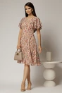 Rochie midi din voal roz cu imprimeuri si volanase la maneci, 3, dyfashion.ro