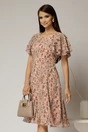 Rochie midi din voal roz cu imprimeuri si volanase la maneci, 1, dyfashion.ro