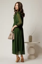 Rochie midi din voal verde cu buline si volanase la decolteu, 2, dyfashion.ro