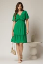 Rochie midi din voal verde cu decolteu petrecut cu volanase si maneci scurte, 3, dyfashion.ro