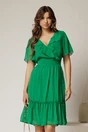 Rochie midi din voal verde cu decolteu petrecut cu volanase si maneci scurte, 1, dyfashion.ro
