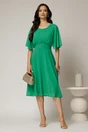 Rochie midi din voal verde cu maneci scurte lejere, 3, dyfashion.ro