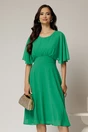 Rochie midi din voal verde cu maneci scurte lejere, 1, dyfashion.ro