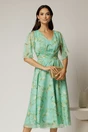 Rochie midi din voal verde menta cu imprimeu galben, 1, dyfashion.ro