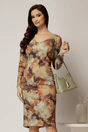 Rochie midi dreapta cu imprimeu verde fistic si oranj, 1, dyfashion.ro
