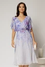 Rochie midi eleganta cu imprimeuri lila cu fusta clos plisata, 1, dyfashion.ro