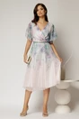 Rochie midi eleganta cu imprimeuri vernil cu fusta clos plisata, 3, dyfashion.ro