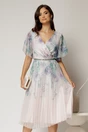Rochie midi eleganta cu imprimeuri vernil cu fusta clos plisata, 1, dyfashion.ro