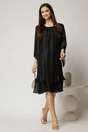 Rochie midi eleganta neagra cu fir lurex din voal cu croi lejer si volanase la baza, 3, dyfashion.ro