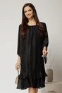 Rochie midi eleganta neagra cu fir lurex din voal cu croi lejer si volanase la baza, 1, dyfashion.ro