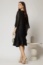 Rochie midi eleganta neagra cu fir lurex din voal cu croi lejer si volanase la baza, 2, dyfashion.ro