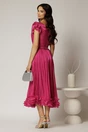 Rochie midi fucsia coniac din voal peliculizat cu volanase pe fusta, 2, dyfashion.ro
