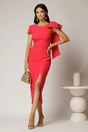 Rochie midi fucsia conica cu funda ampla pe umar, 3, dyfashion.ro