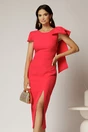 Rochie midi fucsia conica cu funda ampla pe umar, 1, dyfashion.ro