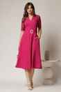 Rochie midi fucsia cu decolteu in V si cordon cu catarama in talie, 3, dyfashion.ro