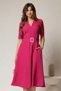 Rochie midi fucsia cu decolteu in V si cordon cu catarama in talie, 1, dyfashion.ro