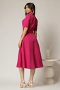 Rochie midi fucsia cu decolteu in V si cordon cu catarama in talie, 2, dyfashion.ro