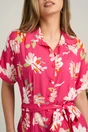 Rochie midi fucsia cu flori albe din viscoza in clini cu nasturi si cordon in talie, 3, dyfashion.ro