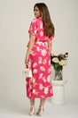 Rochie midi fucsia cu flori albe din viscoza in clini cu nasturi si cordon in talie, 2, dyfashion.ro