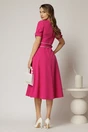 Rochie midi fucsia cu guler alb in contrast si cordon cu insertii, 2, dyfashion.ro