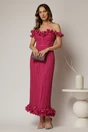 Rochie midi fucsia de ocazie cu bust tip corset si fusta plisata, 1, dyfashion.ro