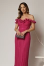 Rochie midi fucsia de ocazie cu bust tip corset si fusta plisata, 3, dyfashion.ro
