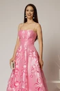 Rochie midi fucsia de ocazie cu decupaje florale si perle, 3, dyfashion.ro