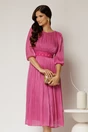 Rochie midi fucsia de ocazie din voal peliculizat cu cordon detasabil, 1, dyfashion.ro