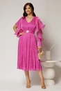 Rochie midi fucsia de ocazie din voal peliculizat cu cordon detasabil, 3, dyfashion.ro