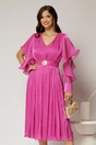 Rochie midi fucsia de ocazie din voal peliculizat cu cordon detasabil, 1, dyfashion.ro